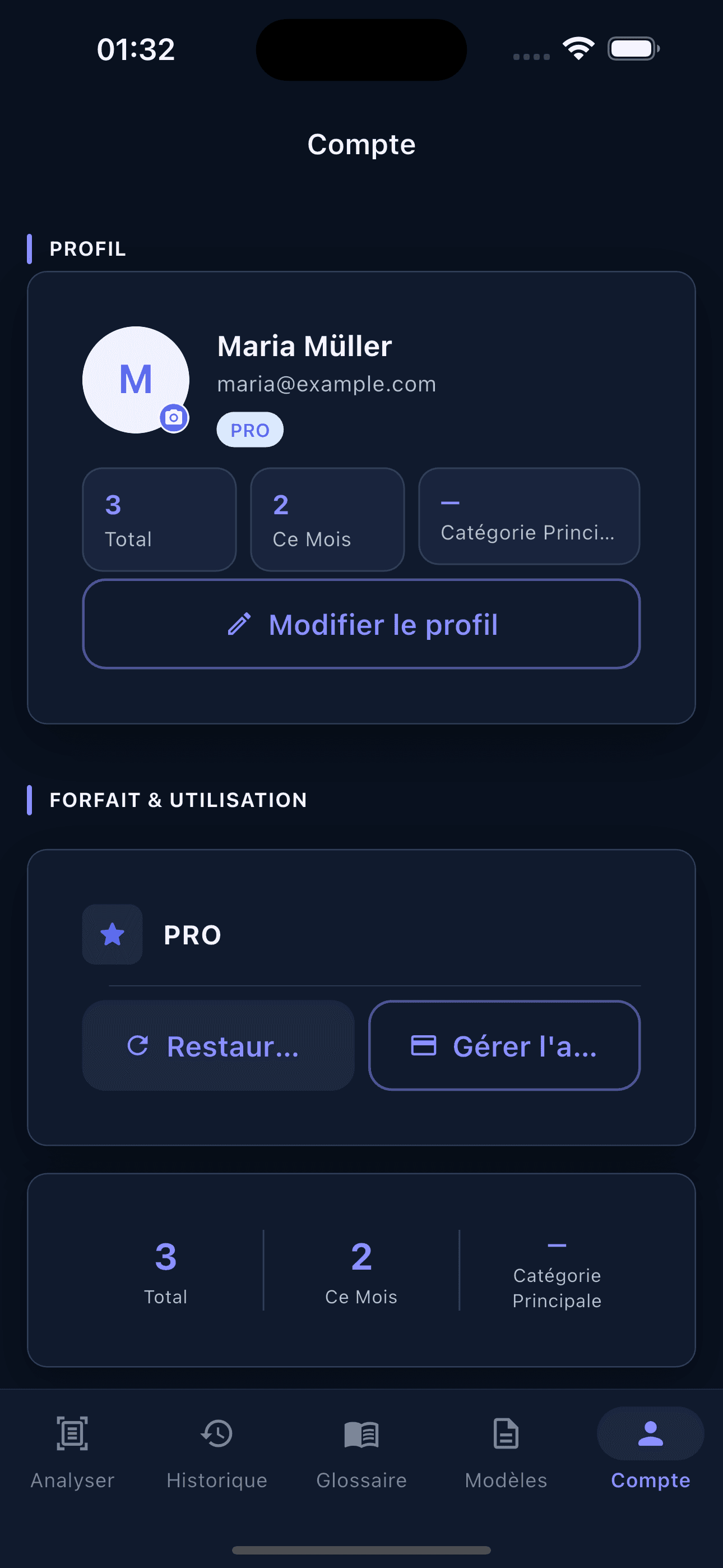 Abonnements, rappels et réglages