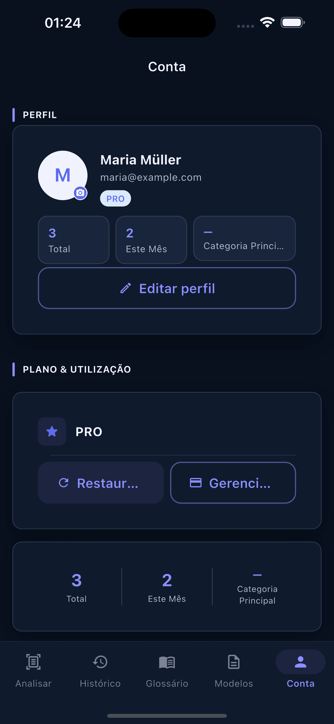 Planos, lembretes e definições