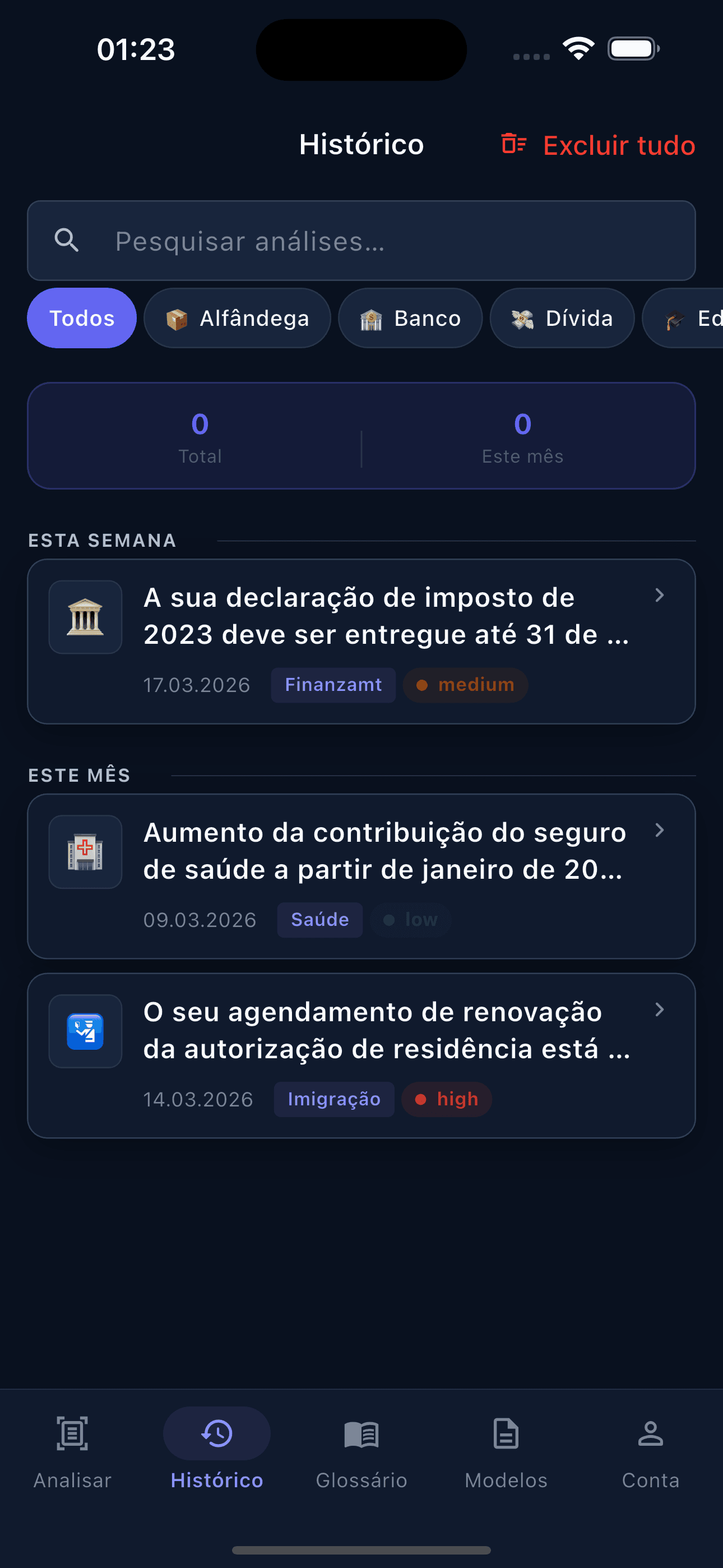 Todas as cartas, organizadas