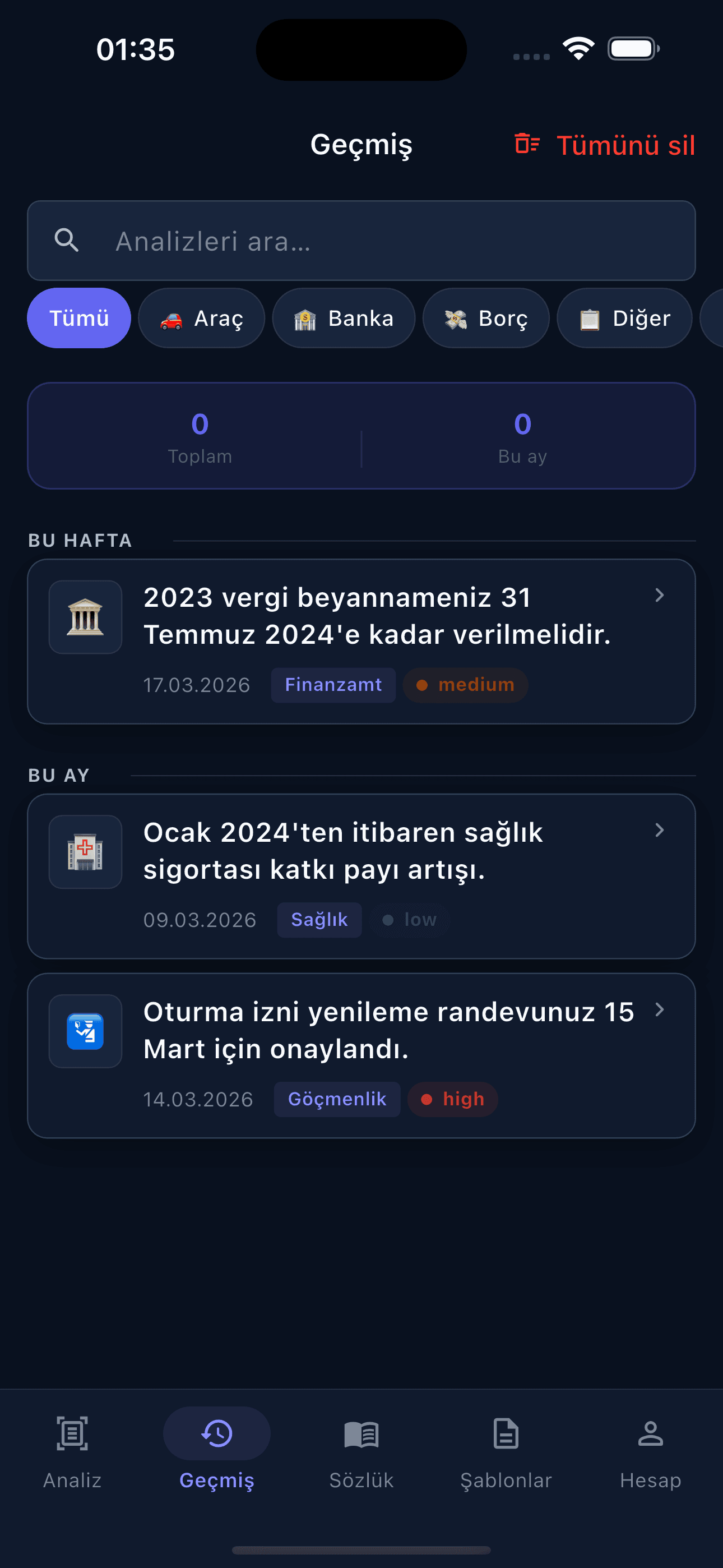 Tüm mektuplarınız düzenli