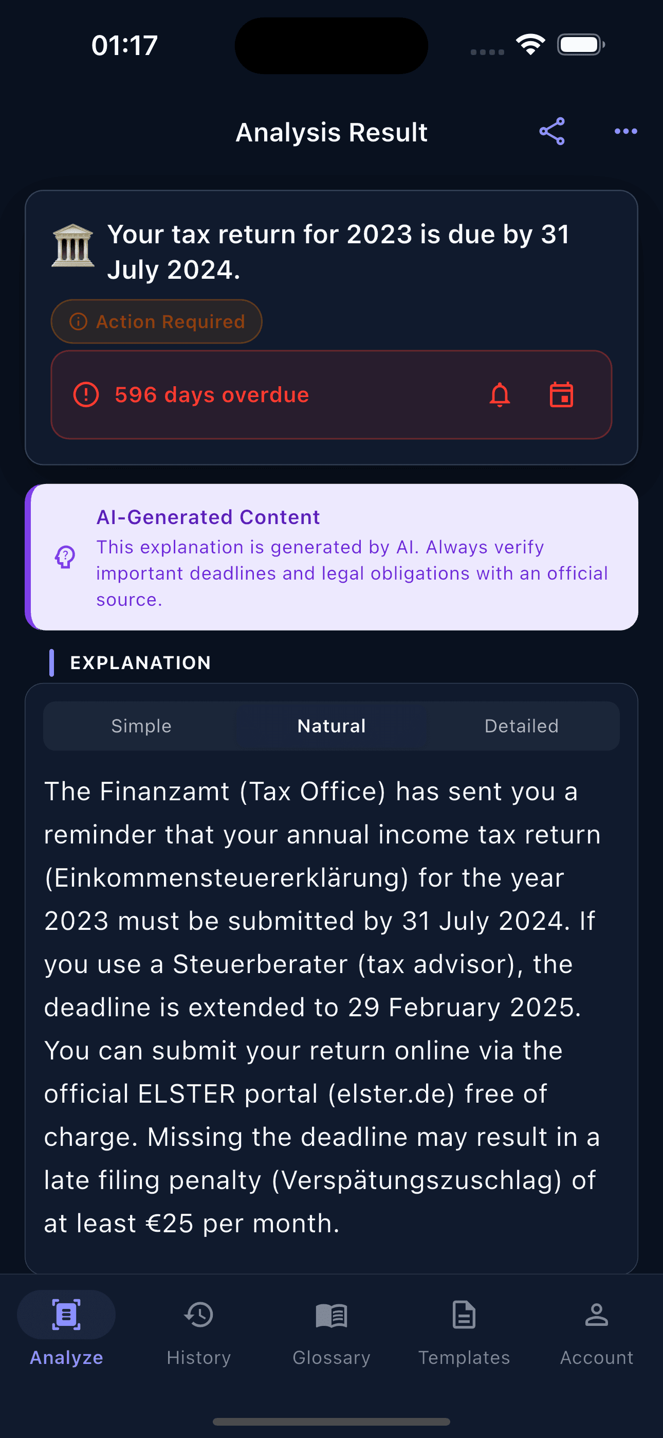 Instant AI explanation